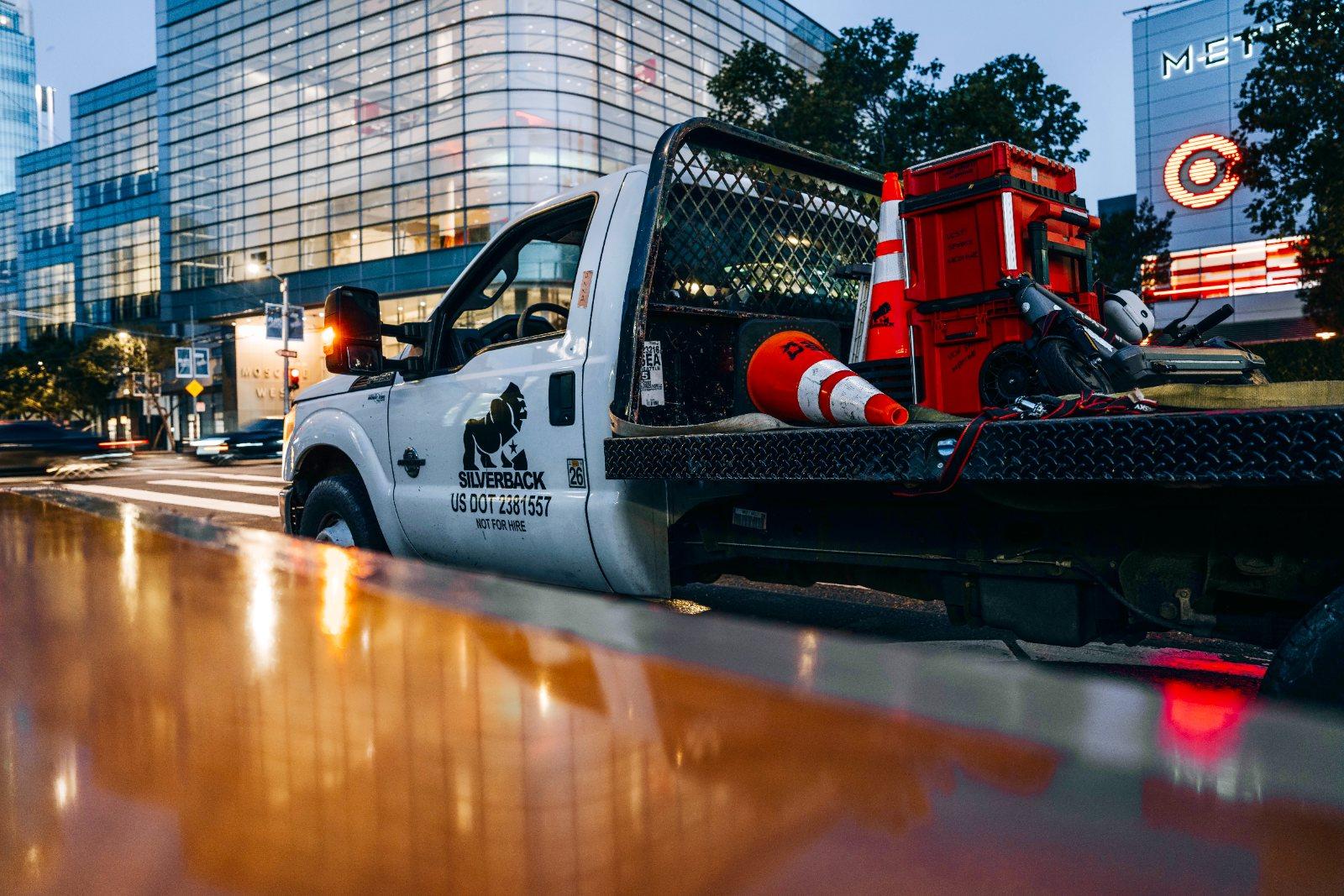 Silverback truck staged downtown before load-in