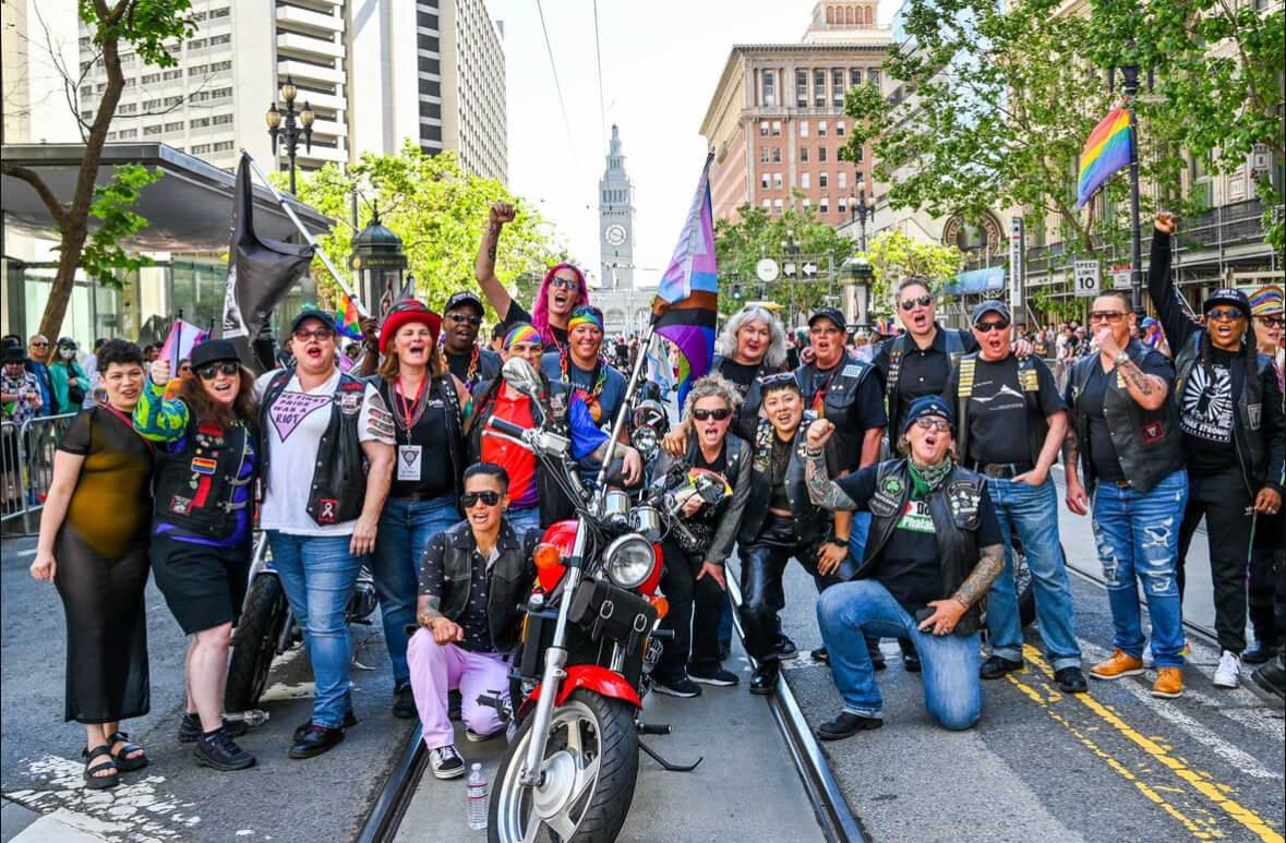 A motorcycle contingent gathered on Market Street before the SF Pride parade