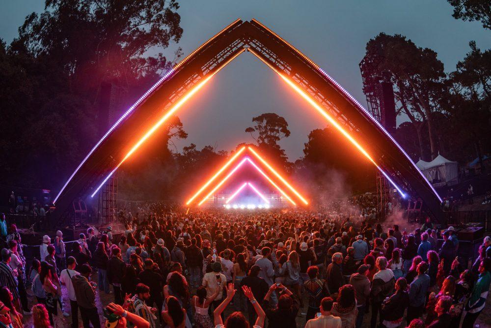 SOMA Stage at Outside Lands lit at dusk